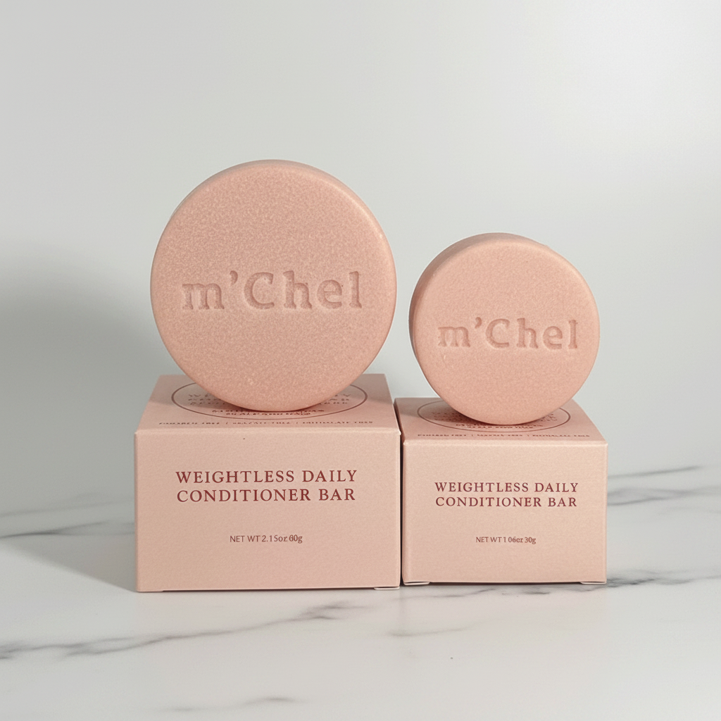 m'Chel Haircare Weightless Daily Conditioner Bar — Paraben-Free | Full Size 60g & Mini 30g
